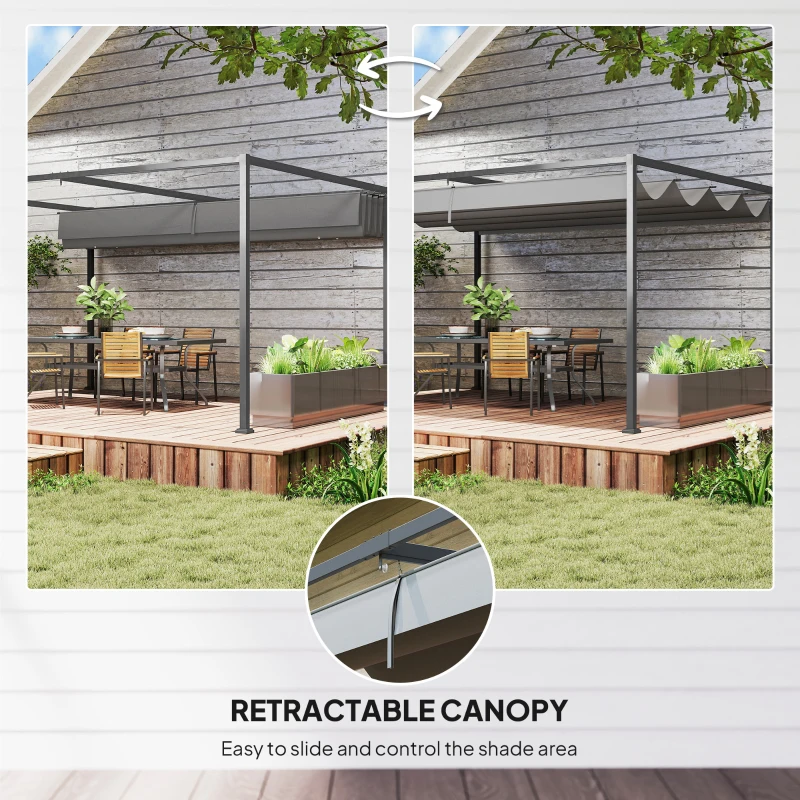 Outsunny 13' x 10' Patio Pergola with Retractable Canopy, Outdoor Sun Shelter, Yard Shade, Dark Grey