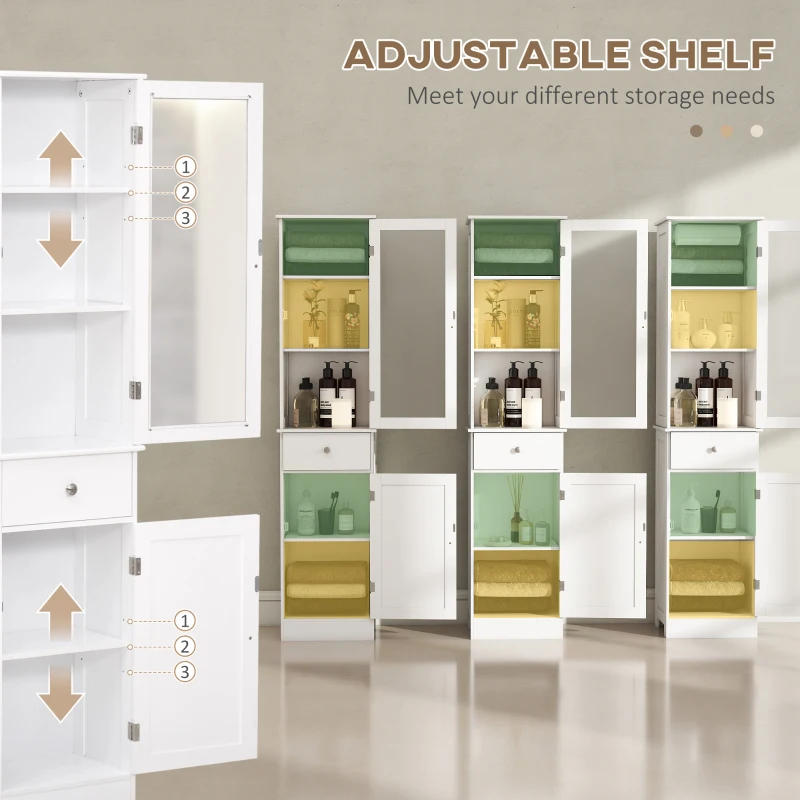 kleankin Tall Bathroom Cabinet, Bathroom Storage Cabinet with Drawers, 2 Doors and Adjustable Shelves, White