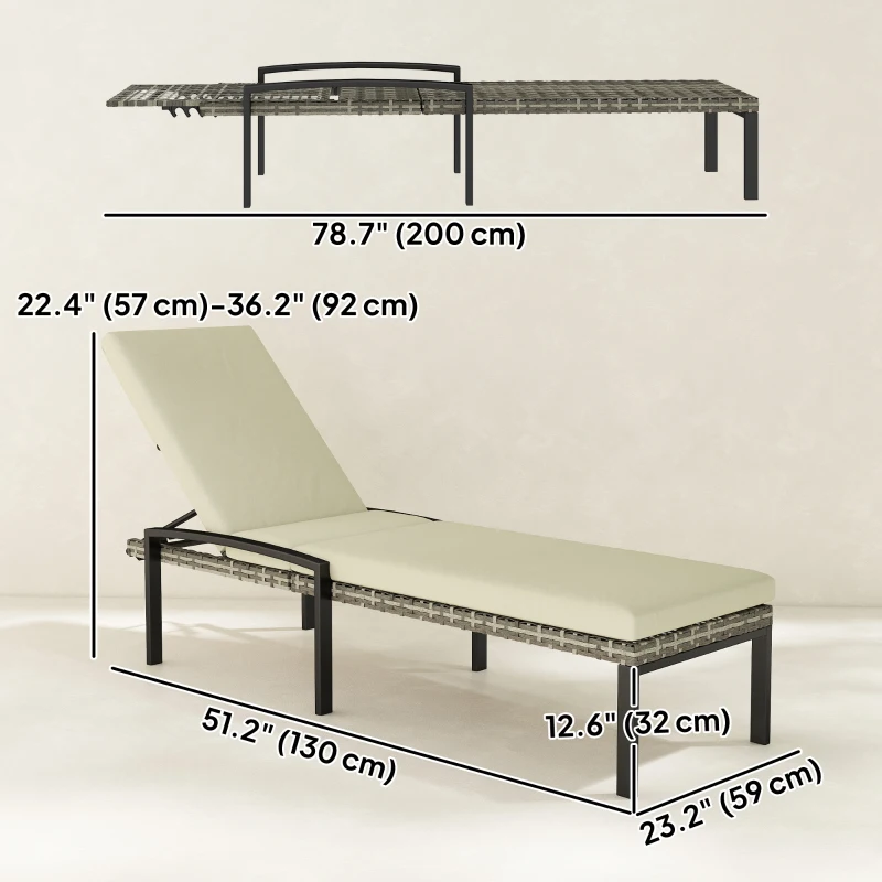 Outsunny Chaise Lounge Chairs Outdoor, Set of 2 Wicker Patio Lounge Chairs with 5-Level Adjustable Backrest, Cushion