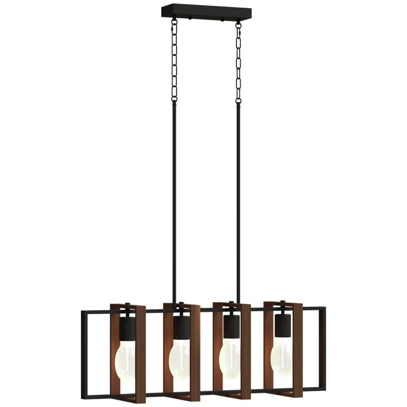 HOMCOM Farmhouse Kitchen Island Lighting, Linear Pendant Light with 4 Rotatable Frames and Adjustable Height, Walnut