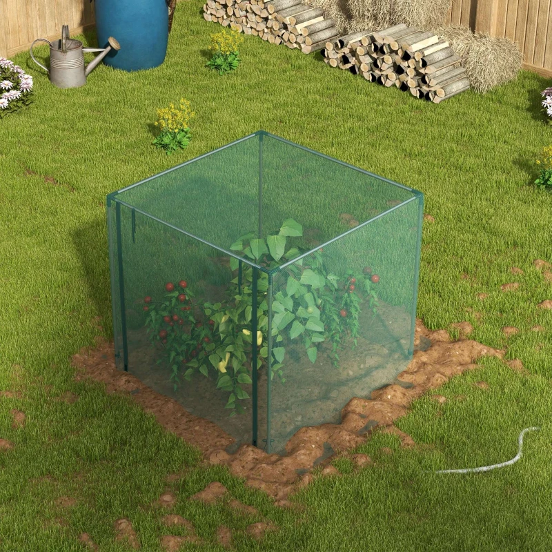 Outsunny Galvanized Steel Crop Cage, Plant Protection Tent with Zippered Door, 4' x 4', Green