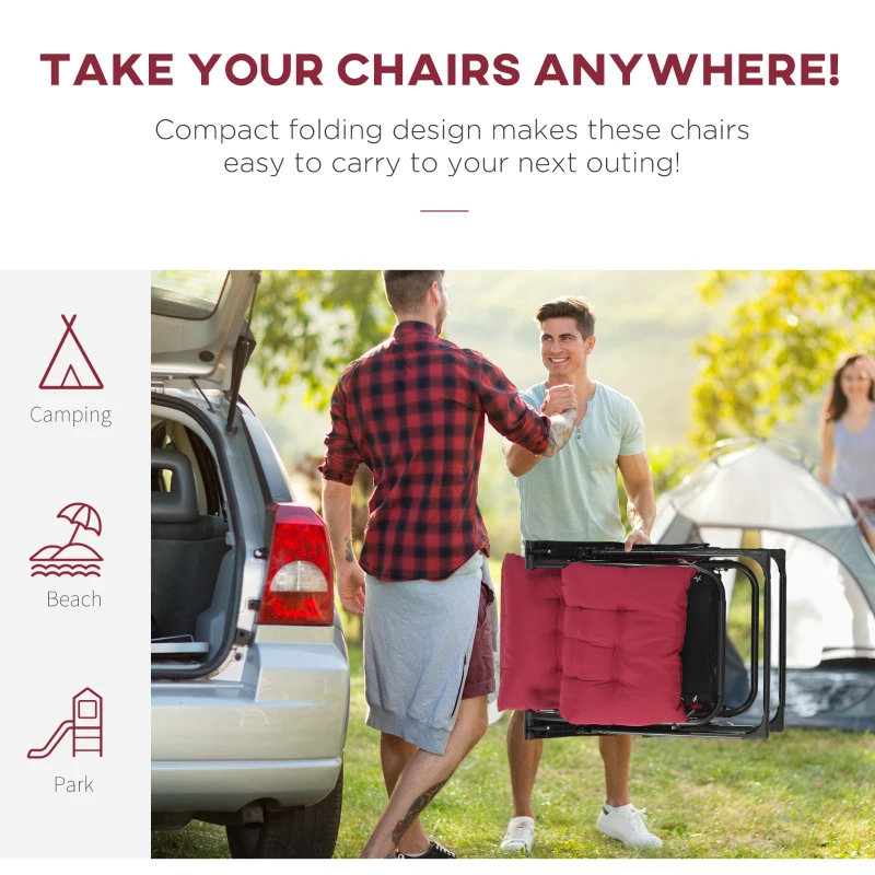 Outsunny Folding Garden Chairs Set of 2, Reclining Zero Gravity Chair, Sun Lounger with Cushion and Headrest, Wine Red