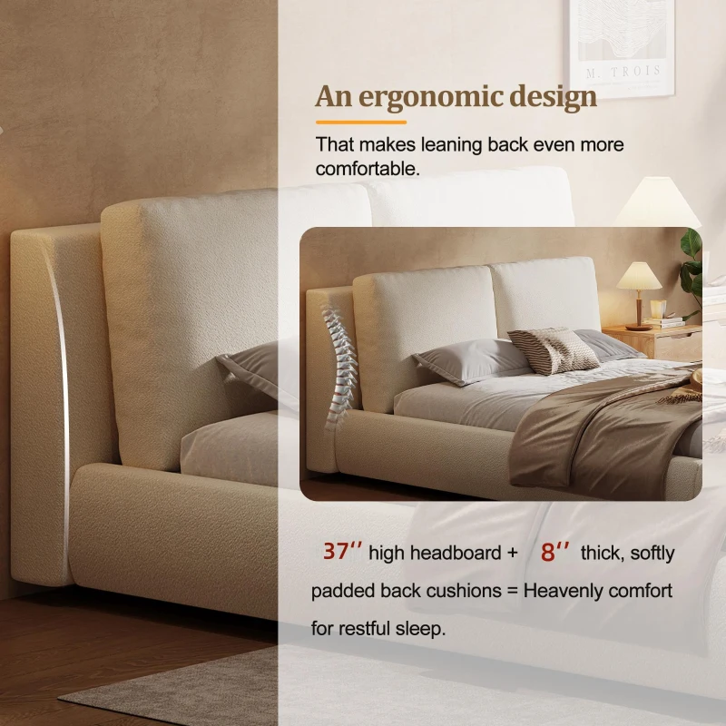 Queen Size Hydraulic Lift Storage Bed with Removable-Washable Headrests, Solid Bed Frame with Padded Cushions, 91'' L x 64'' W x 37'' H, White