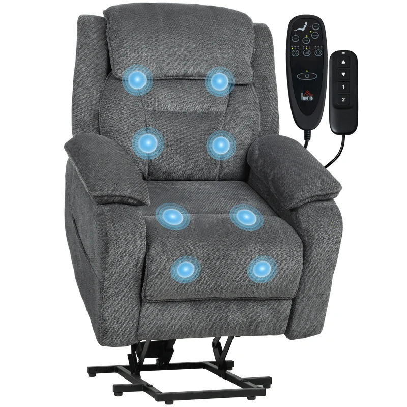 HOMCOM Power Recliner Chair with Massage, Electric Lift Chair for Elderly with Side Pockets, 2 Memory Positions, Remote, Grey