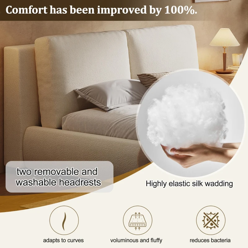 King Size Hydraulic Lift Storage Platform Bed with Washable Headrests, Sturdy Bed Frame with padded cushions, 91'' L x 80'' W x 37'' H, White