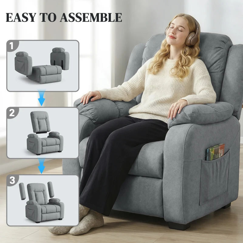 HOMCOM Massage Recliner Chair with Quiet Brushless Motor Pet-Friendly Fabric Power Recliner with 2 Memory Positions Grey
