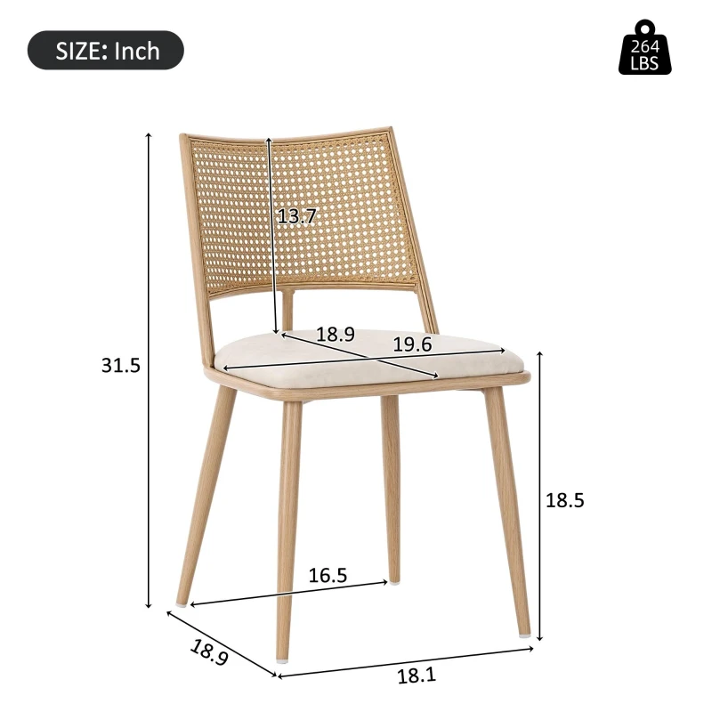 Set of 4 Modern Dining Chairs with PE Rattan Backrest, Ergonomic Side Chairs for Restaurant, 19.5'' L x 19'' W x 31.5'' H, Beige+Natural