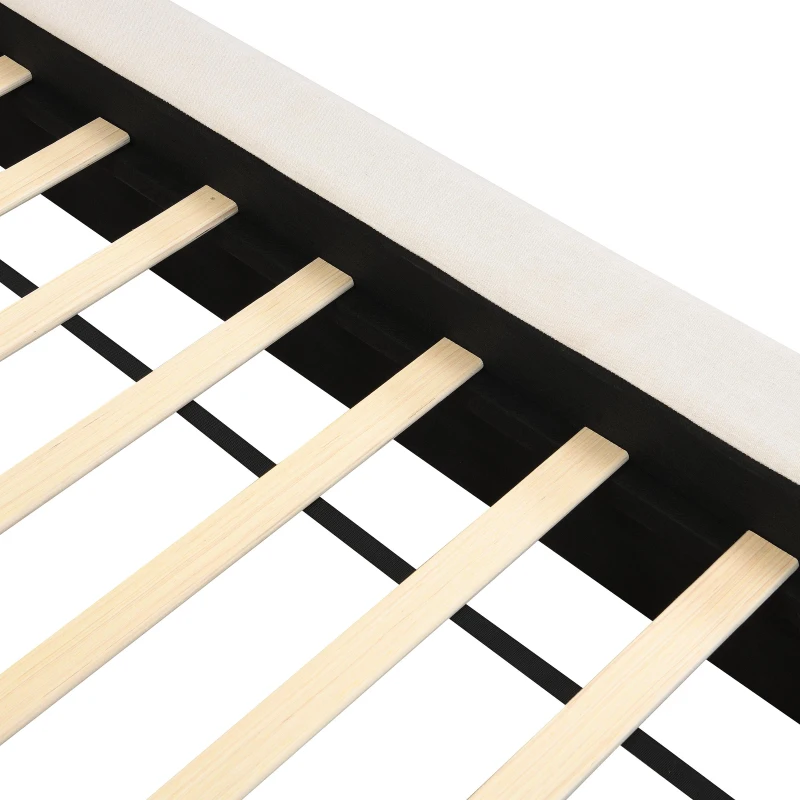 King Size Upholstered Platform Bed with Supportive Slats & Rubber Wood, Soft-Pack Bed with Embedded Frame, 94.5'' L x 88'' W x 37'' H, Beige