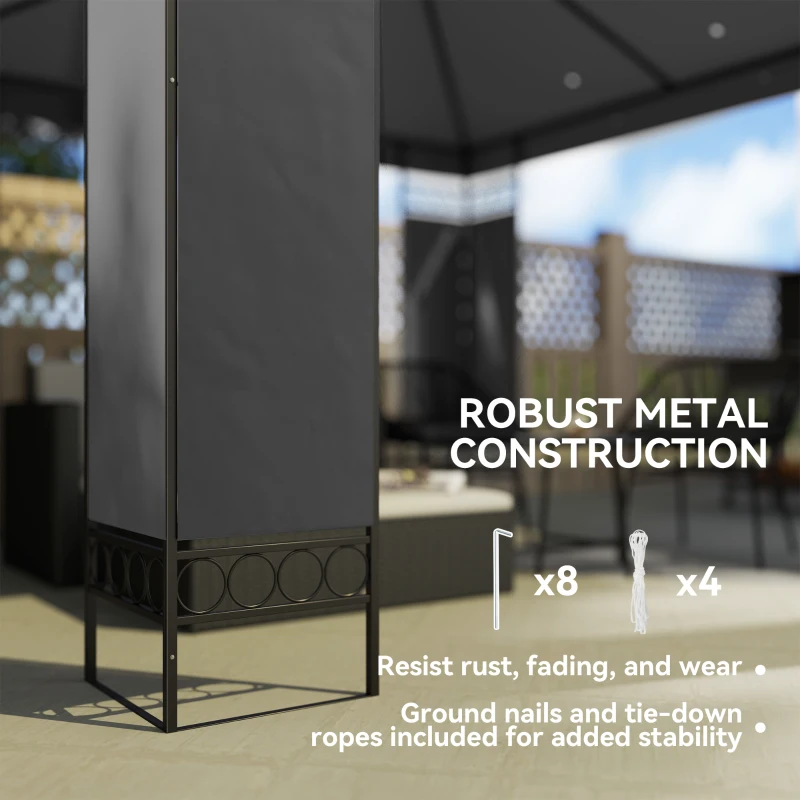 Outsunny 10 x 10 FT Canopy Gazebo, Double Roof Patio Gazebo with Screen Panels and Metal Frame for Deck, Backyard, Dark Grey