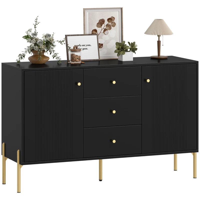 HOMCOM Buffet Cabinet, Modern Sideboard with 3 Soft-Close Drawers and 2 Adjustable Shelves for Living Room, Kitchen, Black
