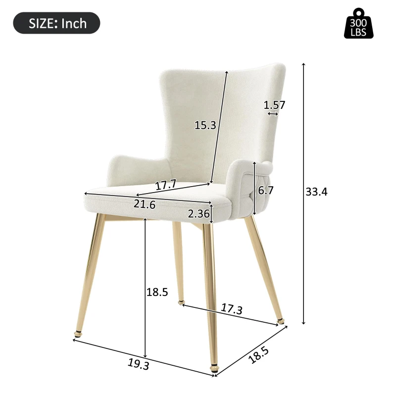 Set of 2 Modern Velvet Dining Chairs with Plush Padding, Upholstered Leisure Chairs with Sturdy Metal Legs, 21.5'' L x 20.5'' W x 33.5'' H, Beige