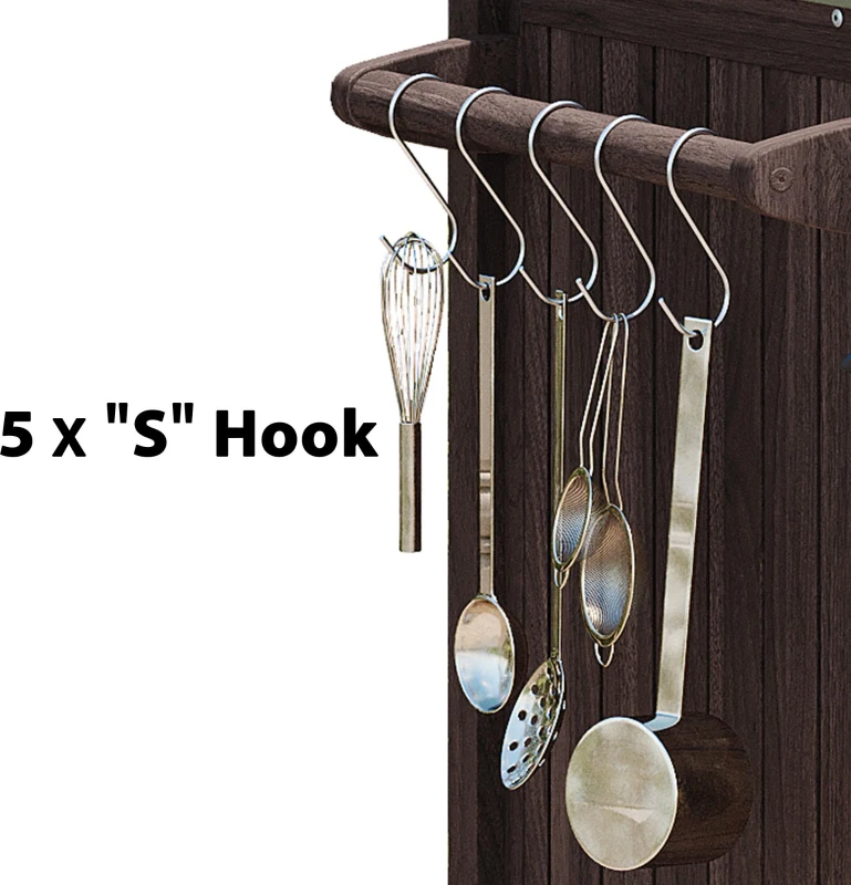 Outdoor Kitchen Island with Stainless Steel Top, Adjustable 5‑Level Shelves, Fir Wood Grill Cart with Drawer, 66.5'' L x 23'' W x 34.5'' H, Dark Brown