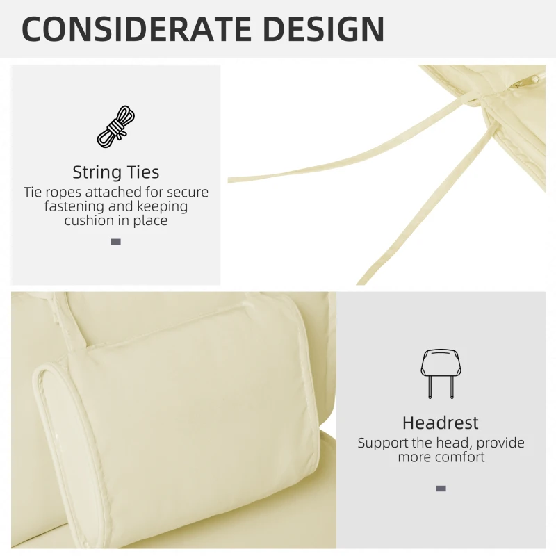 Outsunny Lounger Chair Cushion ONLY with Thick Padded, Headrest, Cream White
