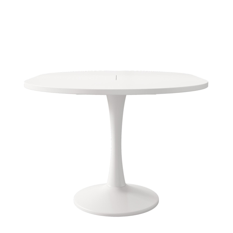 Extendable Round Dining Table for Open-Plan Kitchens and Dining Areas, Modern Table for 4–6 People, 55'' L x 39.5'' W x 29.5'' H, White