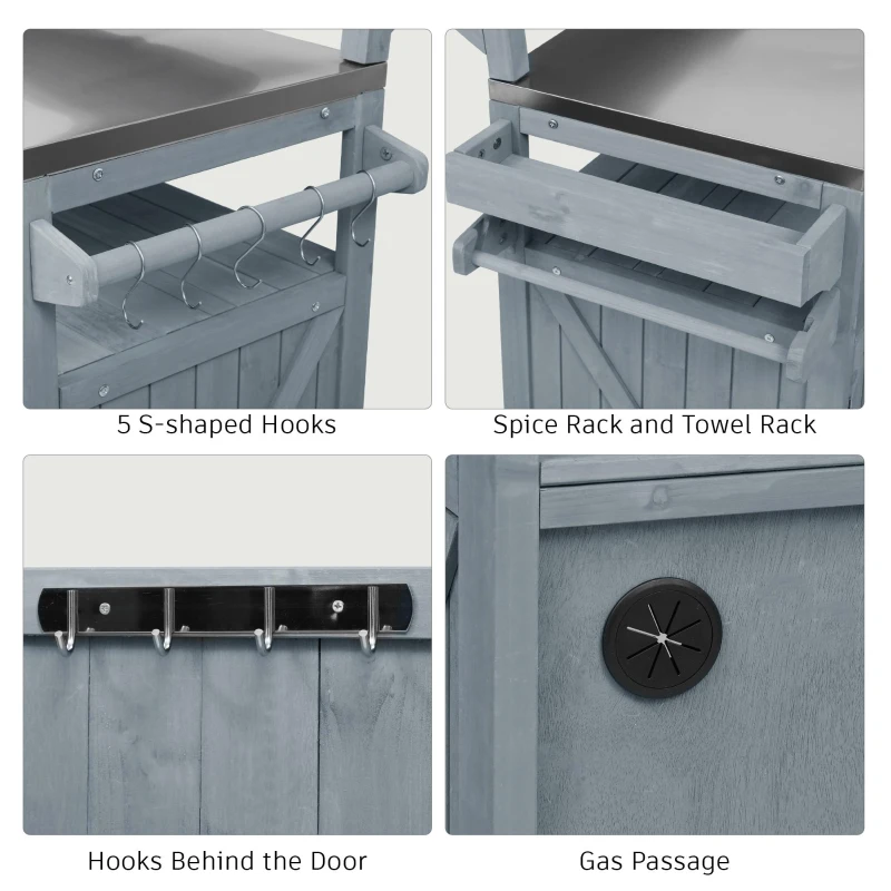 Outdoor Kitchen Island with Raised Shelf & 360° Lockable Wheels, Solid Storage Cabinet with Internal Rack, 53.5'' L x 27'' W x 43'' H, Grey+Blue