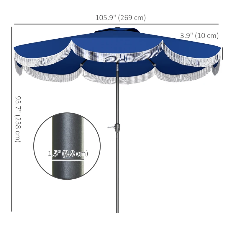 Outsunny 9FT Patio Umbrella Parasol, UPF 30+ Outdoor Market Umbrella with Crank, 8 Ribs, Push Button Tilt, Blue