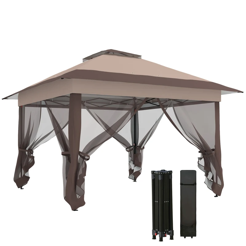 Outsunny 12' x 12' Foldable Pop-up Party Tent Instant Canopy Sun Shade Gazebo Shelter with Steel Frame, Khaki