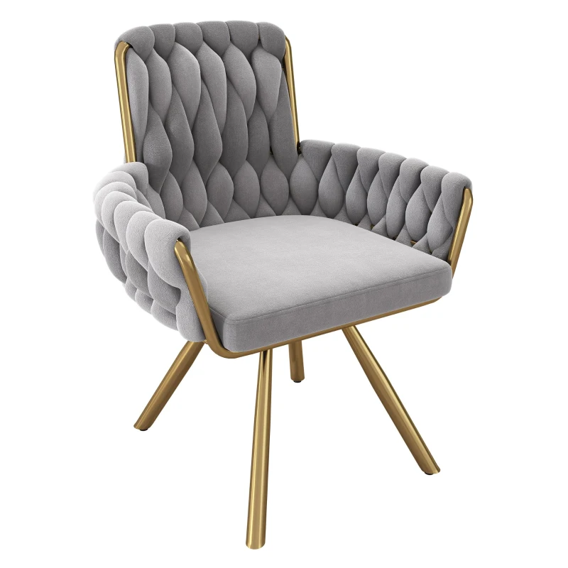 Set of 4 Velvet Dining Chairs with Upholstered Ergonomic Seat, Modern Swivel Chairs for Dining & Living Rooms, 25'' L x 25'' W x 34'' H, Gold+Gray