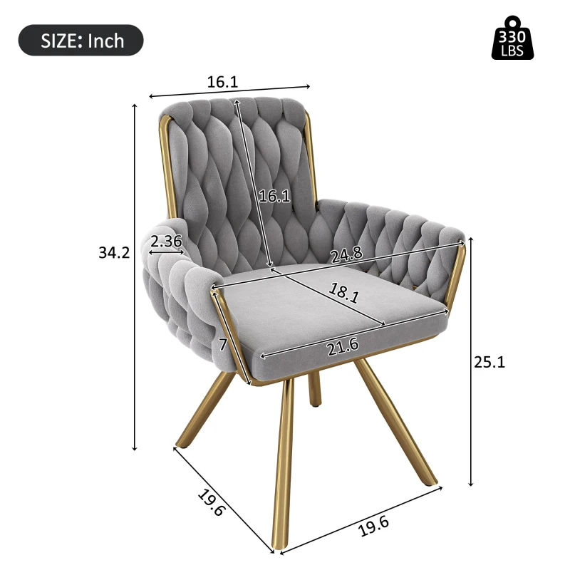 Set of 6 Velvet Dining Chairs with Upholstered Ergonomic Seats, Industrial-Chic Swivel Chairs with Metal Legs, 25'' L x 25'' W x 34'' H, Gold+Gray