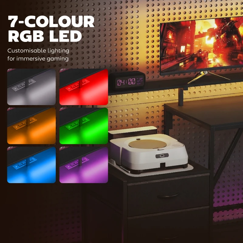 HOMCOM 76" Gaming Desk, Reversible Computer Table with RGB Lights, USB Ports, Monitor Stand and 2 Fabric Drawers, Black