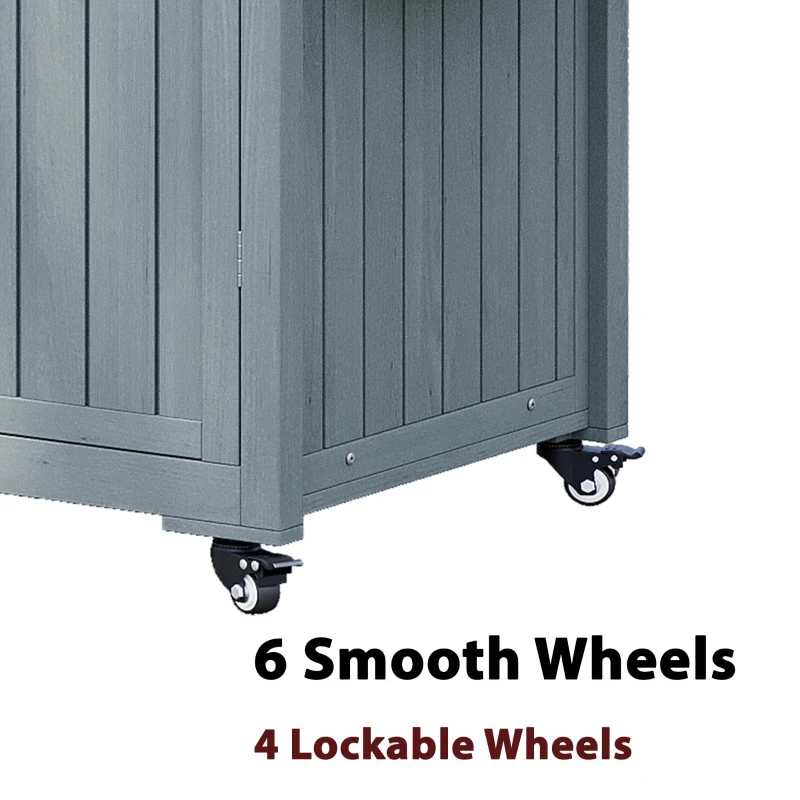 Outdoor Kitchen Island with Stainless Steel Top, Adjustable 5‑Level Shelves, Fir Wood Grill Cart with Drawer, 66.5'' L x 23'' W x 34.5'' H, Grey+Blue