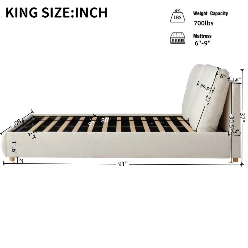 King Size Hydraulic Lift Storage Platform Bed with Washable Headrests, Sturdy Bed Frame with padded cushions, 91'' L x 80'' W x 37'' H, White
