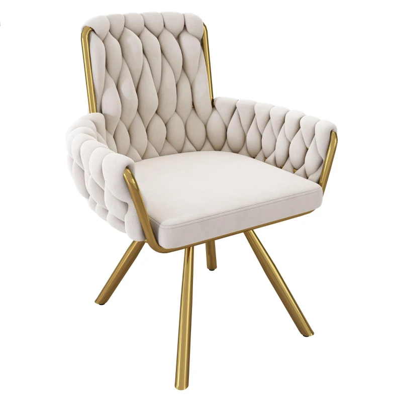 Set of 2 Velvet Dining Chairs with 4 Electroplated Metal Legs, Modern Swivel Chairs with Ergonomic Upholstery, 25'' L x 25'' W x 34'' H, Beige+Gold