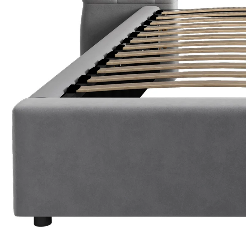 King Size Upholstered Bed with Extra-Wide Diamond Tufted Headboard, Plush Velvet Bed with Built-In Reading Lights, 83'' L x 102'' W x 42'' H, Grey