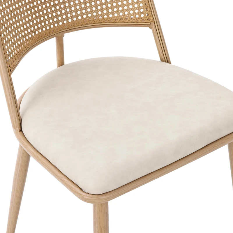 Set of 6 Modern Dining Chairs with PE Rattan Backrest, Ergonomic Side Chairs for Restaurant and Cafe, 19.5'' L x 19'' W x 31.5'' H, Beige+Natural