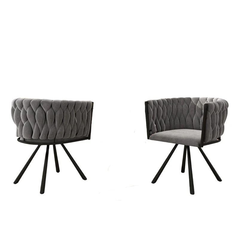 Set of 2 Velvet Dining Chairs with Ergonomic Padded Seat, Metal Legs, Modern Swivel Chairs with Adjustable Feet, 23'' L x 21'' W x 28.5'' H, Gray