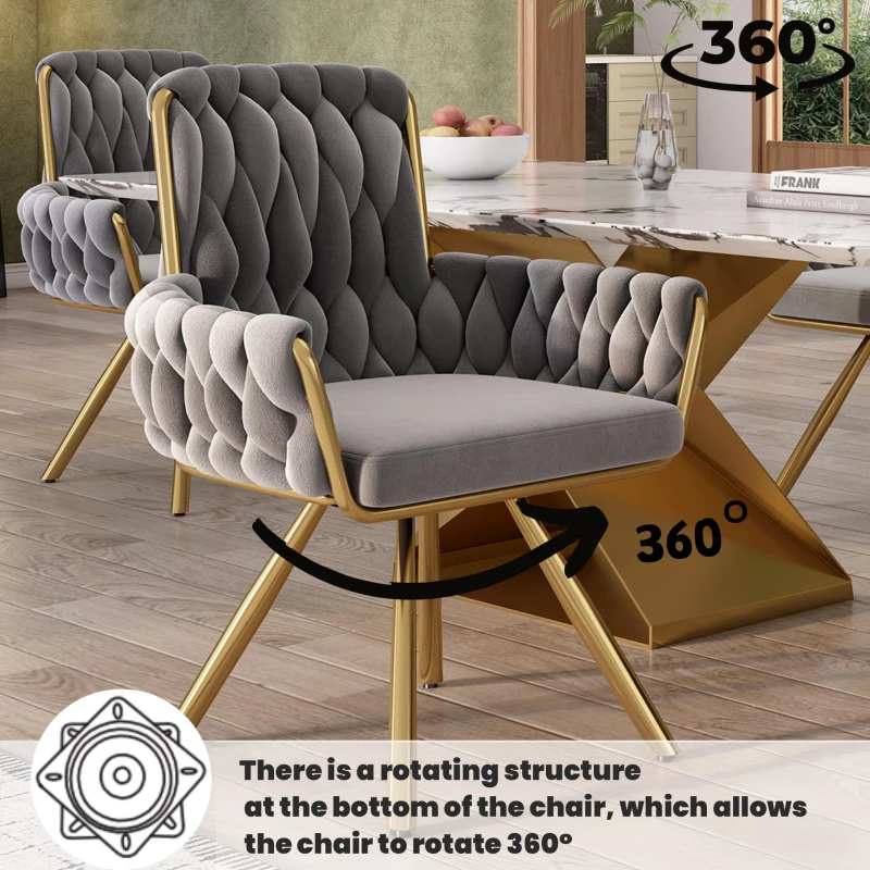 Set of 2 Velvet Dining Chairs with Upholstered Ergonomic Seats, Industrial-Chic Swivel Chairs with Metal Legs, 25'' L x 25'' W x 34'' H, Gray