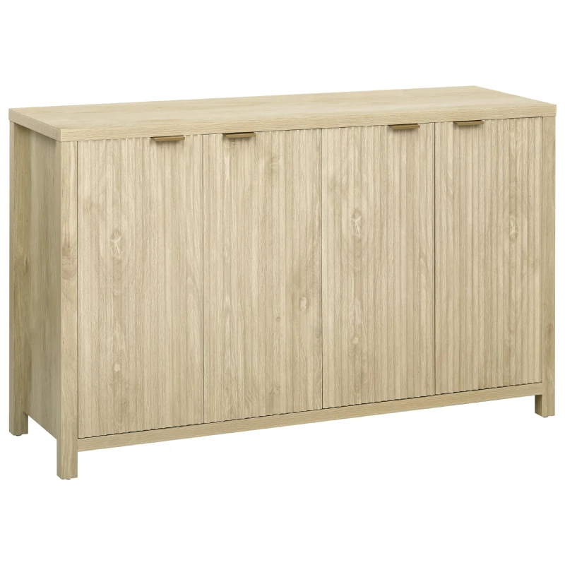 Fluted Buffet Sideboard with 4-Door Cabinet, Adjustable Shelves, Farmhouse Storage with Soft-Close Hinges, 55'' L x 15.5'' W x 33'' H, Natural