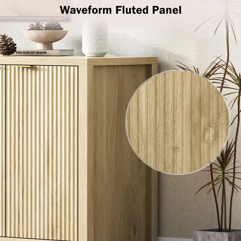 Fluted Buffet Sideboard with 4-Door Cabinet, Adjustable Shelves, Farmhouse Storage with Soft-Close Hinges, 55'' L x 15.5'' W x 33'' H, Natural