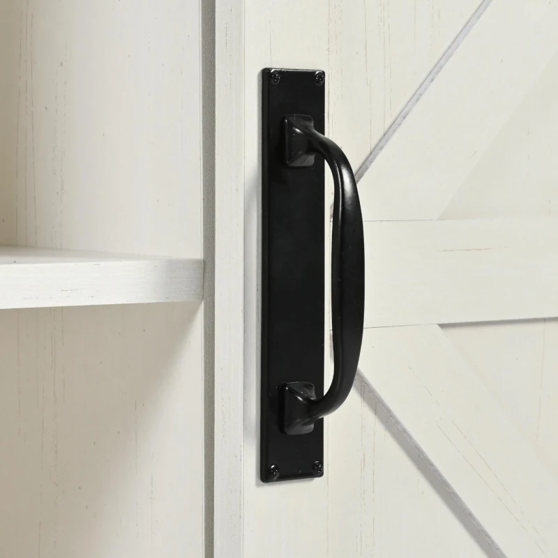 Farmhouse Kitchen Island with 2 Sliding Barn Doors, 3 Drawers, Rolling Kitchen Cart with Built-in Power Outlet, 53.5'' L x 18.5'' W x 37'' H, White