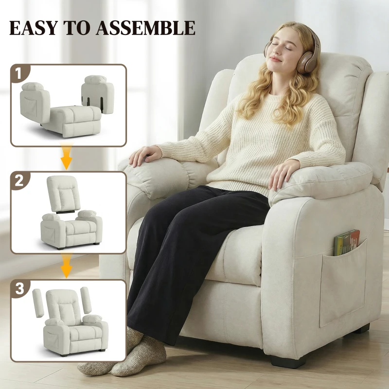 HOMCOM Massage Recliner Chair with Quiet Brushless Motor Pet-Friendly Fabric Power Recliner with 2 Memory Positions Cream White