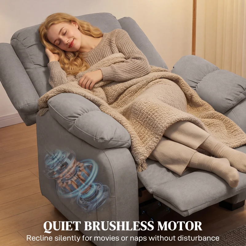 HOMCOM Massage Recliner Chair with Quiet Brushless Motor Pet-Friendly Fabric Power Recliner with 2 Memory Positions Brown