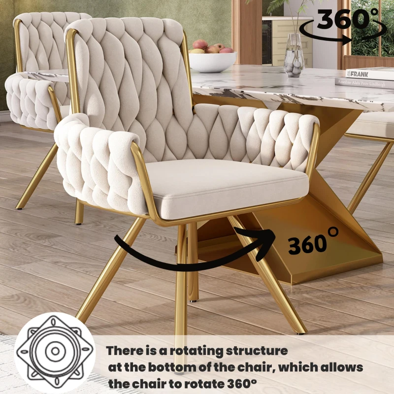 Set of 6 Velvet Dining Chairs with Electroplated Metal Legs, Upholstered Chairs with Ergonomic Support, 25'' L x 25'' W x 34'' H, Beige+Gold