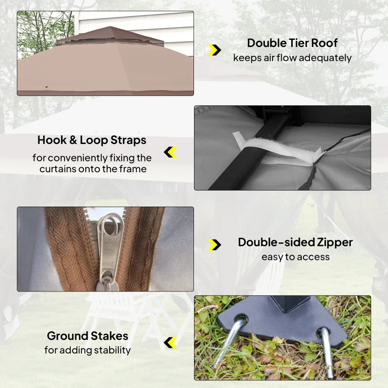 Outsunny 12' x 12' Foldable Pop-up Party Tent Instant Canopy Sun Shade Gazebo Shelter with Steel Frame, Khaki