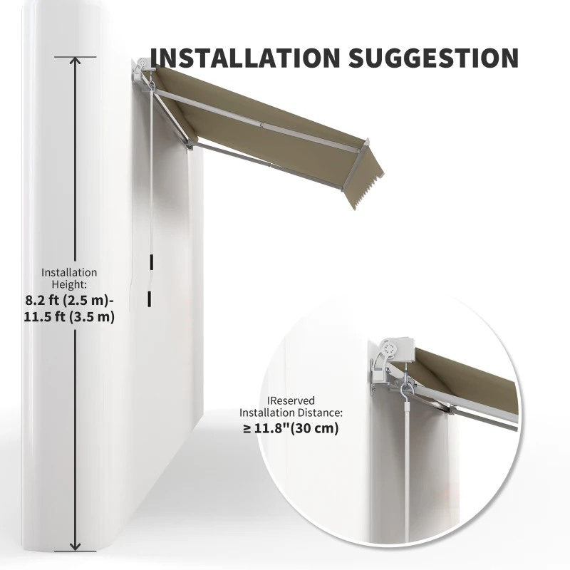 Outsunny 8'x7' Patio Awning Manual Retractable Sun Shade Outdoor Deck Canopy Shelter, Khaki