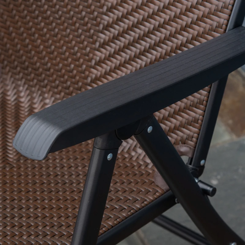 Outsunny Rattan Reclining Folding Chair, Outdoor Wicker Portable Recliner with 7 Adjustable Backrest Position for Garden, Balcony, Patio, Brown