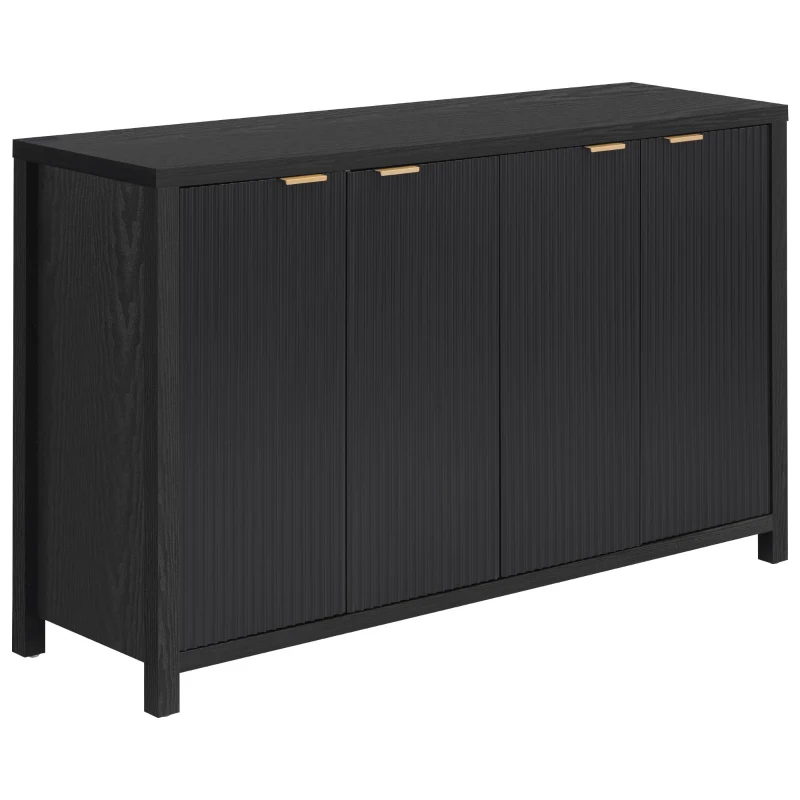 Fluted Buffet Cabinet with 4 Doors, Adjustable Shelves, Soft-Close Hinges, Large Buffet Sideboard for Dinning Room, 55'' L x 15.5'' W x 33'' H, Black