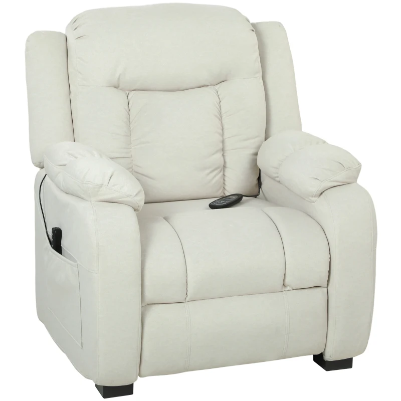 HOMCOM Massage Recliner Chair with Quiet Brushless Motor Pet-Friendly Fabric Power Recliner with 2 Memory Positions Cream White