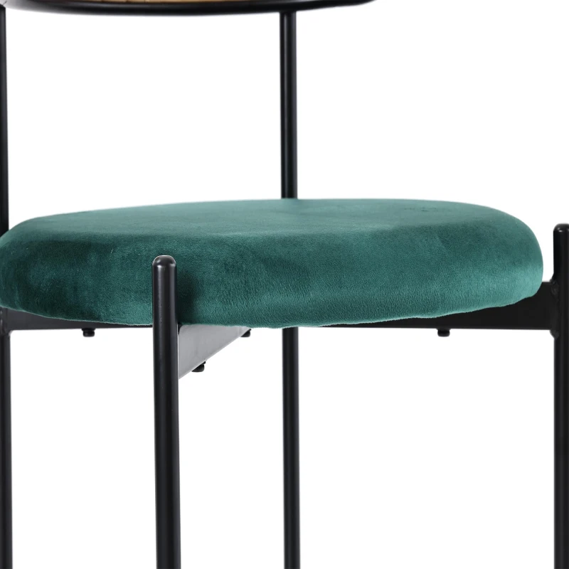 Set of 4 Modern Velvet Dining Chairs with PE Rattan Backrest, Minimalist Leisure Chairs with Round Padded Seat, 19.5'' L x 20'' W x 29.5'' H, Green