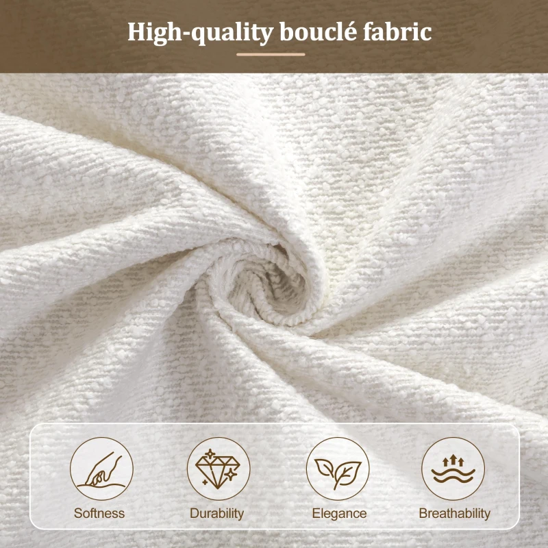 King Size Platform Bed with Integrated Mattress Retainer, Boucle Fabric, Solid Bedboard with Low-Profile Frame, 86.5'' L x 80'' W x 41'' H, White