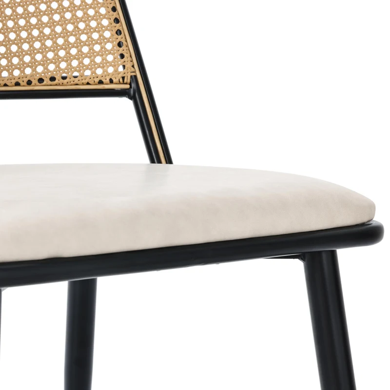 Set of 2 Modern Dining Chairs with PE Rattan Backrest, Ergonomic Side Chairs for Home or Restaurant, 19.5'' L x 19'' W x 31.5'' H, Black+Natural