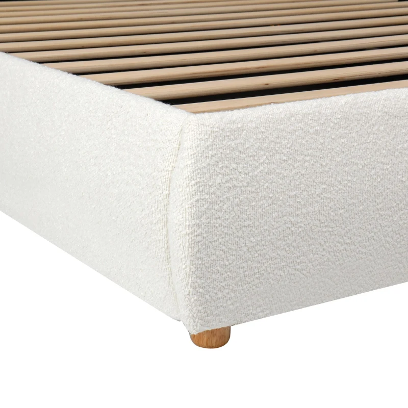 Queen Size Upholstered Platform Bed with Smooth Curved Headboard, Sturdy Bed Frame with Reinforced Slats, 86'' L x 65'' W x 34'' H, White