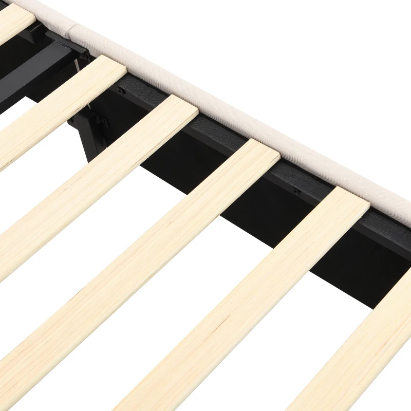 King Size Linen Upholstered Bed with Diamond Tufted Buttons, Solid Bedboard with Sturdy Wood Legs, 80.5'' L x 82.5'' W x 42.5'' H, Beige