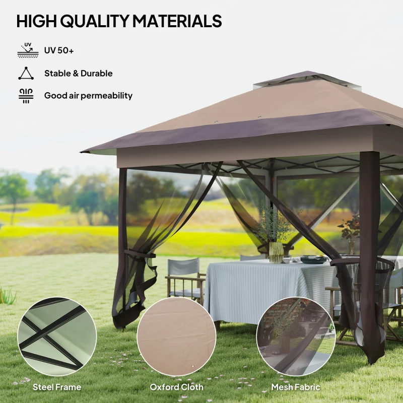 Outsunny 12' x 12' Foldable Pop-up Party Tent Instant Canopy Sun Shade Gazebo Shelter with Steel Frame, Khaki