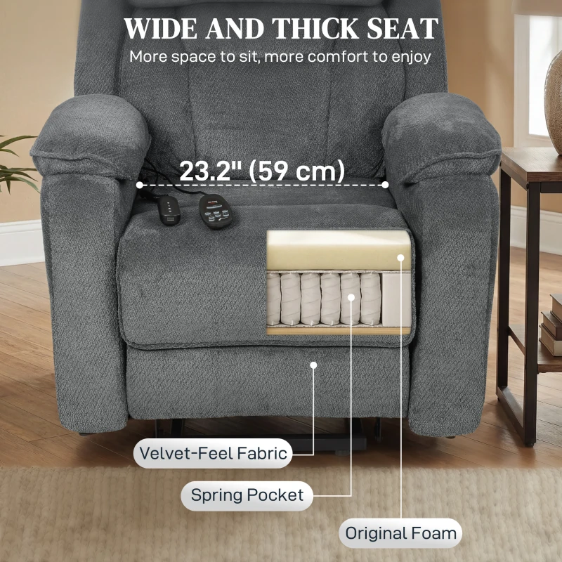 HOMCOM Power Recliner Chair with Massage, Electric Lift Chair for Elderly with Side Pockets, 2 Memory Positions, Remote, Grey