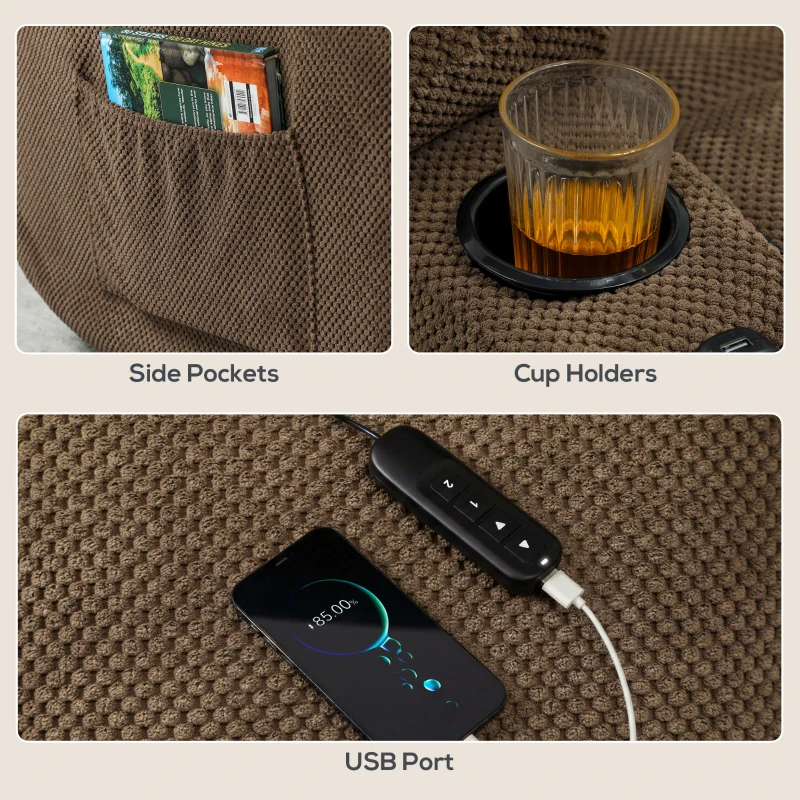 HOMCOM Power Recliner Chair with Massage, Electric Lift Chair for Elderly with Side Pockets, Cup Holders, Remote, Brown